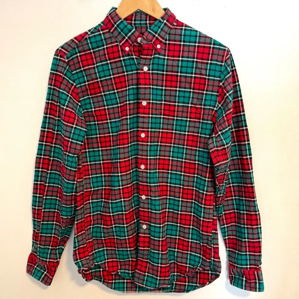 J. Crew Men's Oxford Plaid Cotton Button Down Shirt In Red Green Size Small - Picture 1 of 9